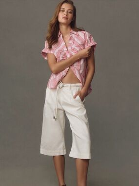 Maeve Striped Pink Short Sleeve Button Front Shirt